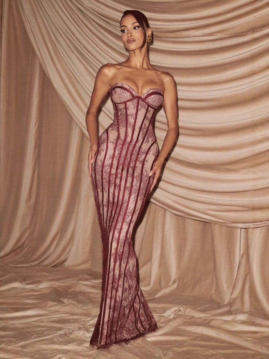 Elegantes Corsagen Maxikleid Figurbetont