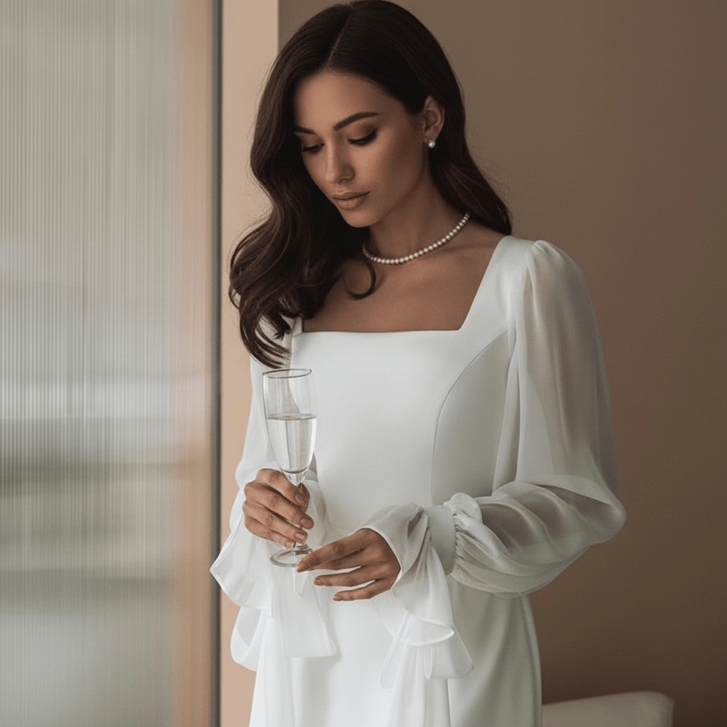 Elegante vestido maxi para damas con escote cuadrado