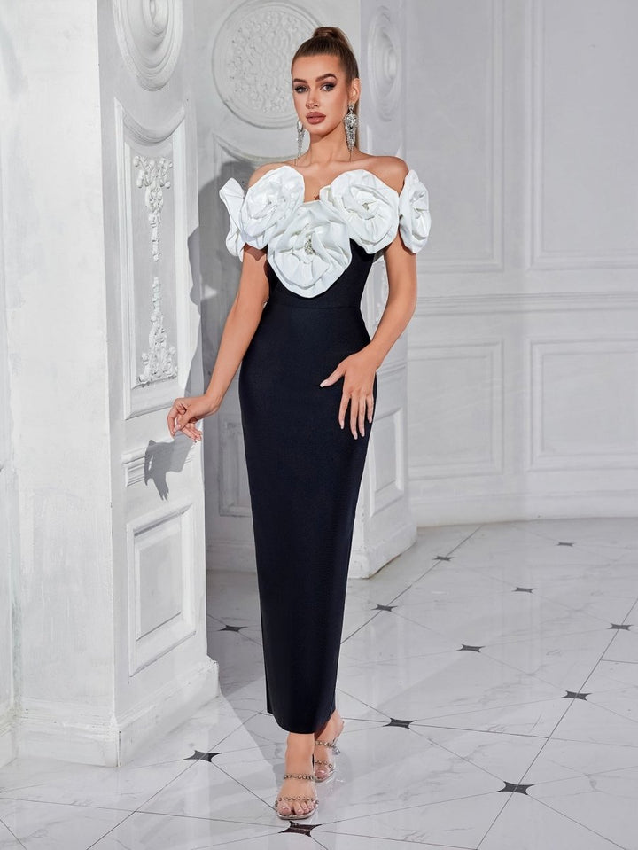 Elegante maxivestido con mangas abullonadas para bodas