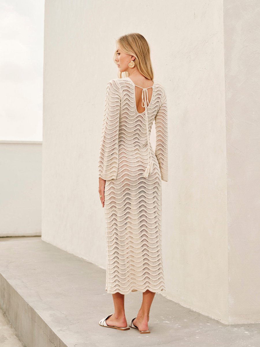 Elegante vestido maxi de verano en efecto de ganchillo
