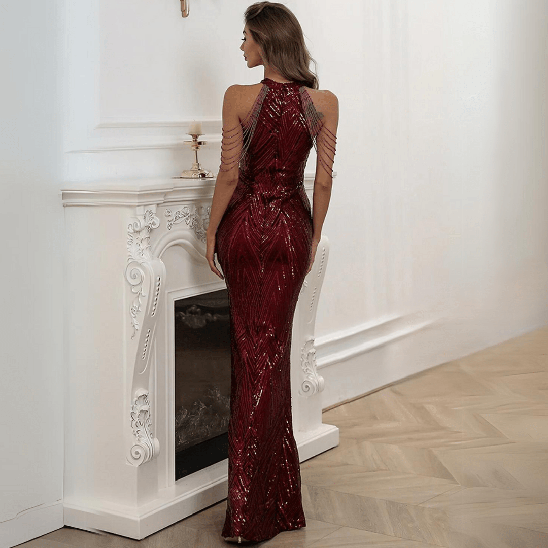 Vestido Maxi de Gala Ajustado con Lentejuelas