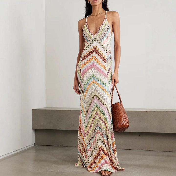 Vestido maxi ajustado con estampado gráfico