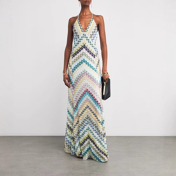 Vestido maxi ajustado con estampado gráfico