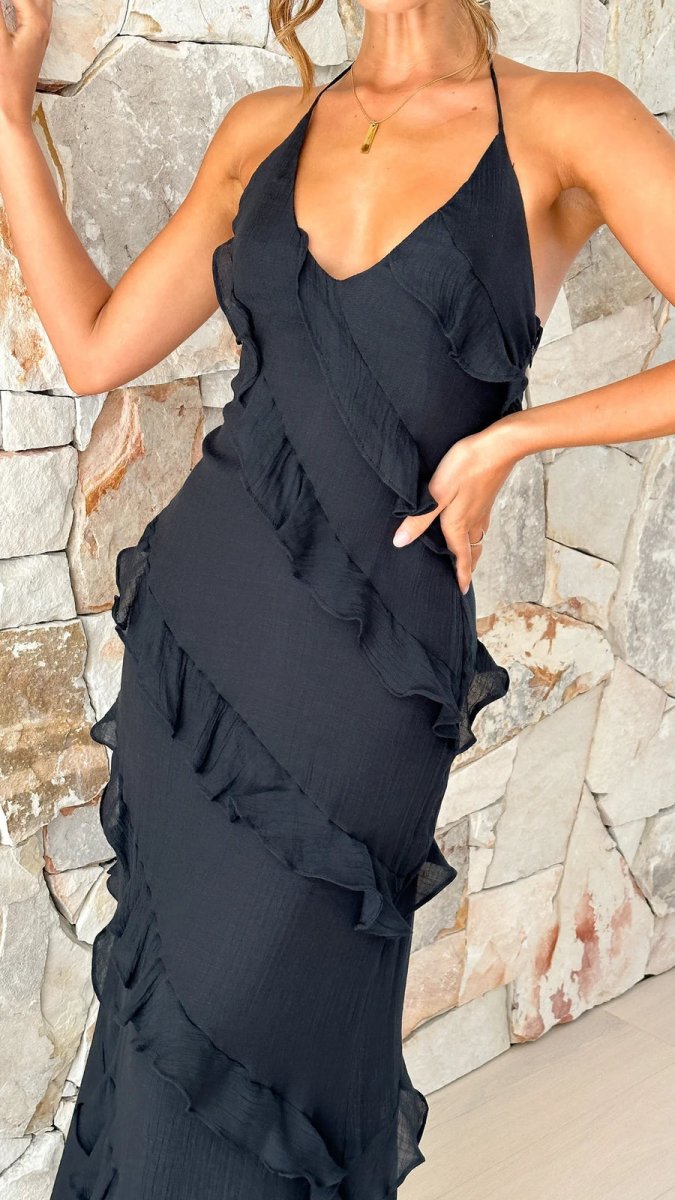 Vestido Maxi con Volantes Fluido