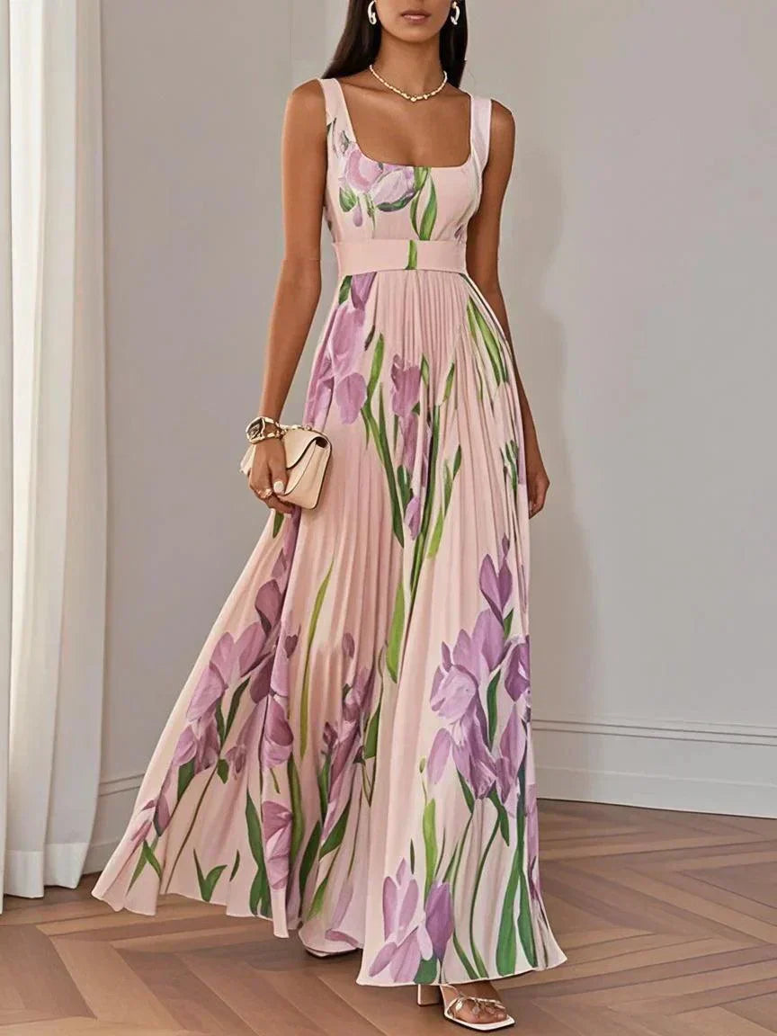 Nina - Vestido largo plisado floral