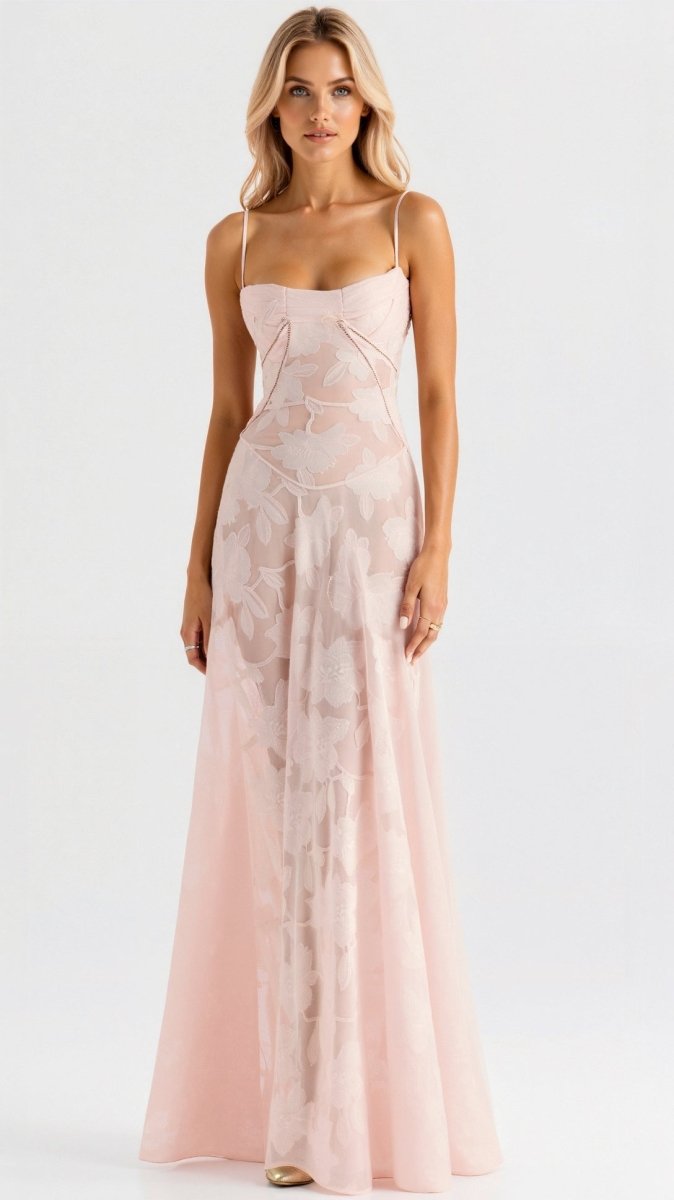 Vestido de Gala Largo Floral con Tirantes de Espagueti