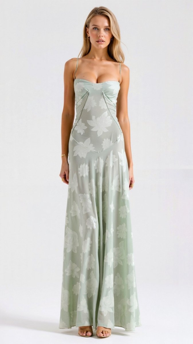 Vestido de Gala Largo Floral con Tirantes de Espagueti