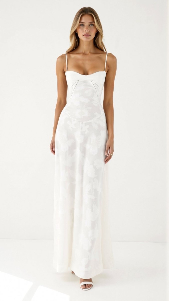 Vestido de Gala Largo Floral con Tirantes de Espagueti