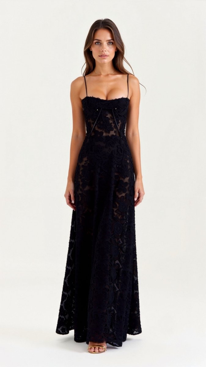 Vestido de Gala Largo Floral con Tirantes de Espagueti