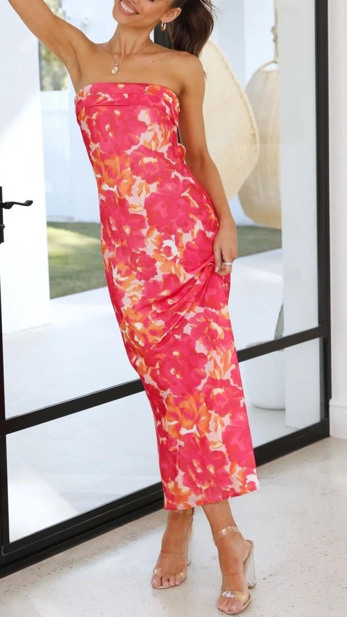 Vestido Maxi Sin Tirantes Floral Para Ocasiones Formales