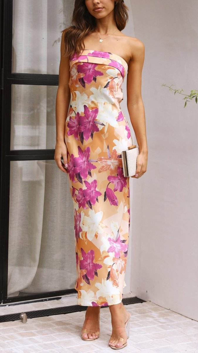Vestido Maxi Sin Tirantes Floral Para Ocasiones Formales