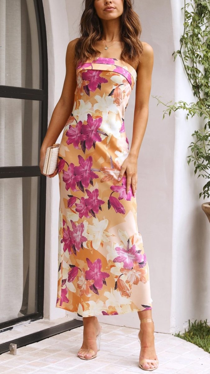 Vestido Maxi Sin Tirantes Floral Para Ocasiones Formales