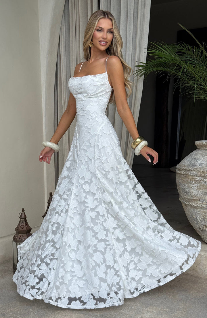 Vestido maxi para mujeres, cuello drapeado, espalda con cordones, tirantes finos, patrón de calado