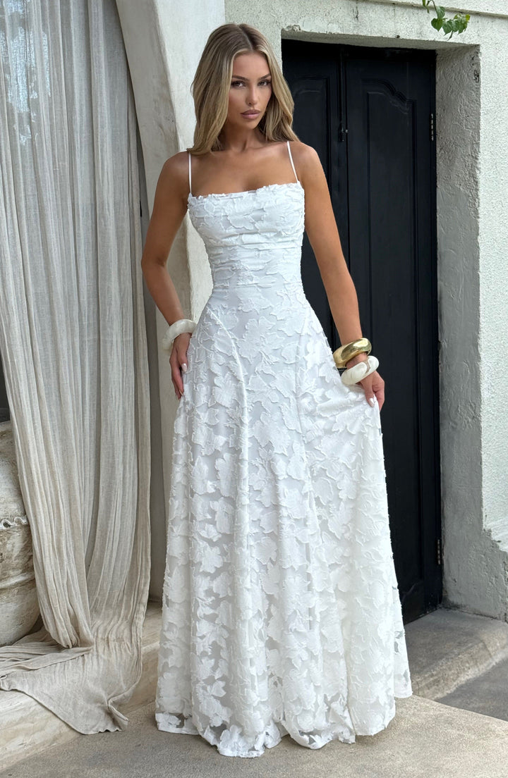 Vestido maxi para mujeres, cuello drapeado, espalda con cordones, tirantes finos, patrón de calado