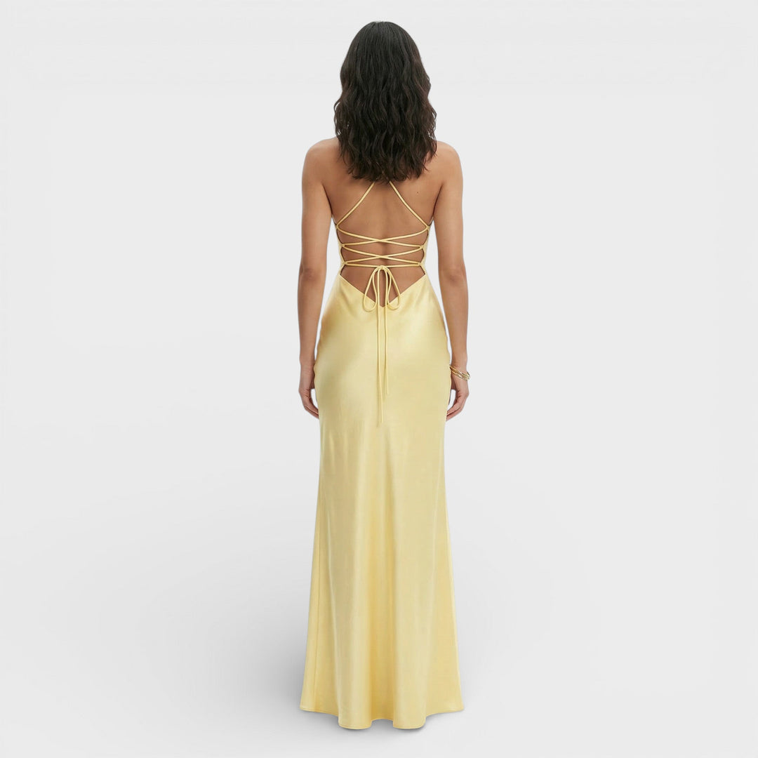 Vestido maxi para mujer con escote en V, tirantes finos y abertura lateral