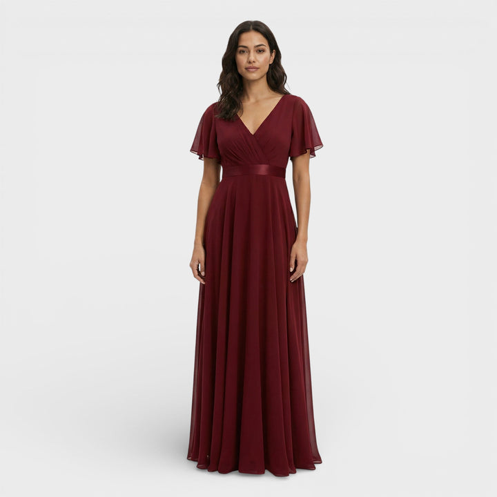 Vestido Maxi de mujer con escote en V, plisado, mangas de mariposa, cintura imperio