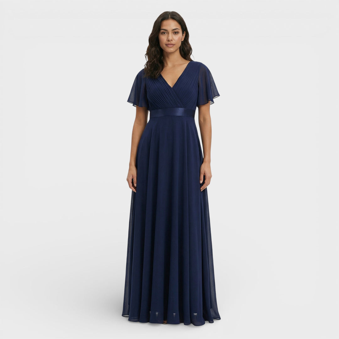 Vestido Maxi de mujer con escote en V, plisado, mangas de mariposa, cintura imperio