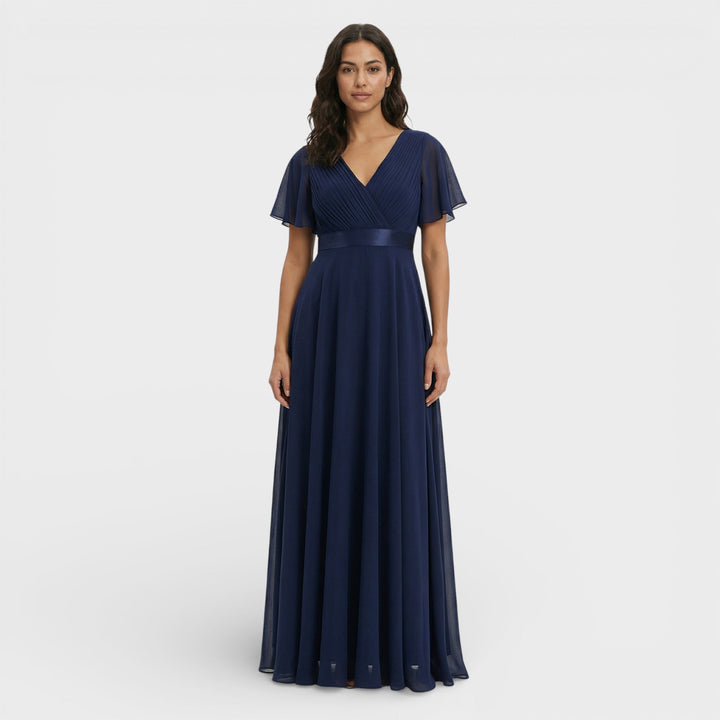 Vestido Maxi de mujer con escote en V, plisado, mangas de mariposa, cintura imperio