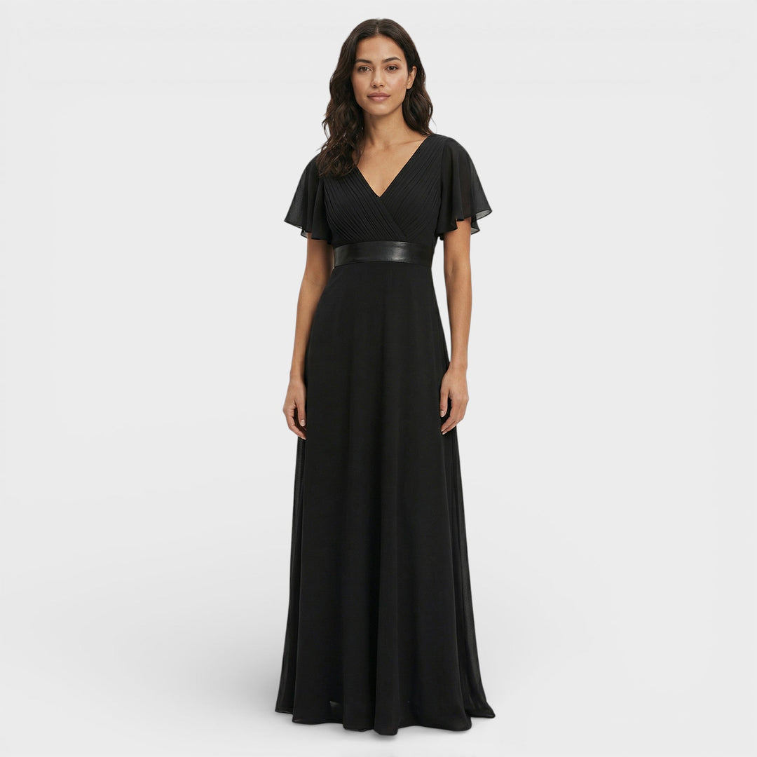 Vestido Maxi de mujer con escote en V, plisado, mangas de mariposa, cintura imperio