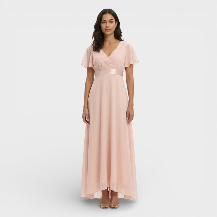 Vestido Maxi de mujer con escote en V, plisado, mangas de mariposa, cintura imperio
