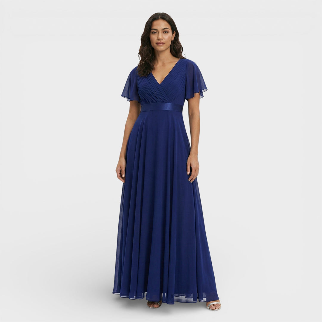 Vestido Maxi de mujer con escote en V, plisado, mangas de mariposa, cintura imperio