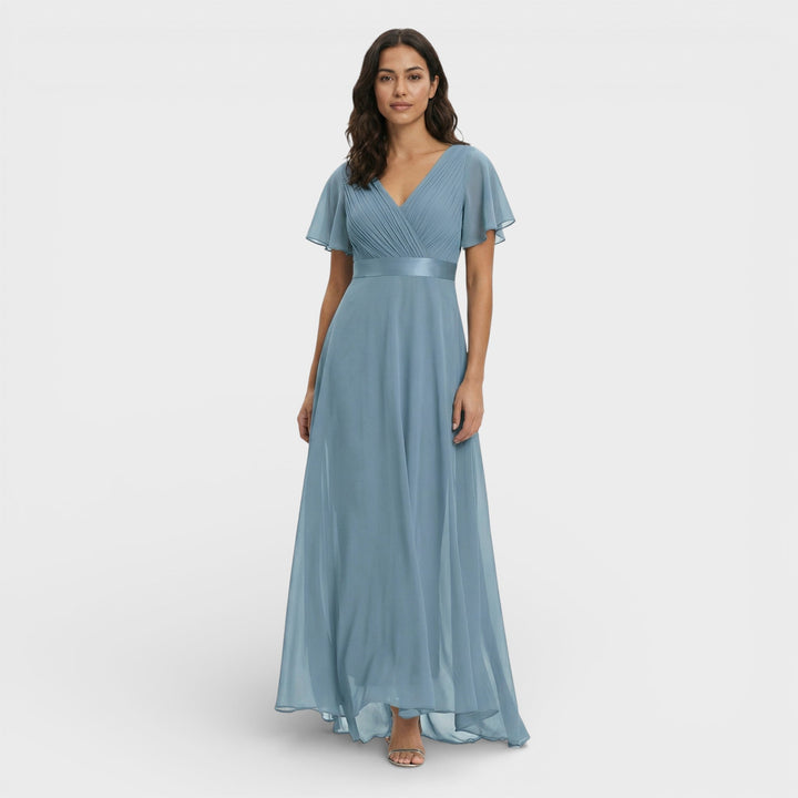 Vestido Maxi de mujer con escote en V, plisado, mangas de mariposa, cintura imperio