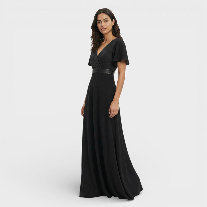 Vestido Maxi de mujer con escote en V, plisado, mangas de mariposa, cintura imperio