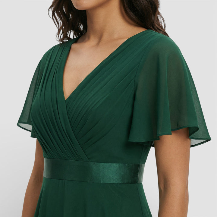Vestido Maxi de mujer con escote en V, plisado, mangas de mariposa, cintura imperio