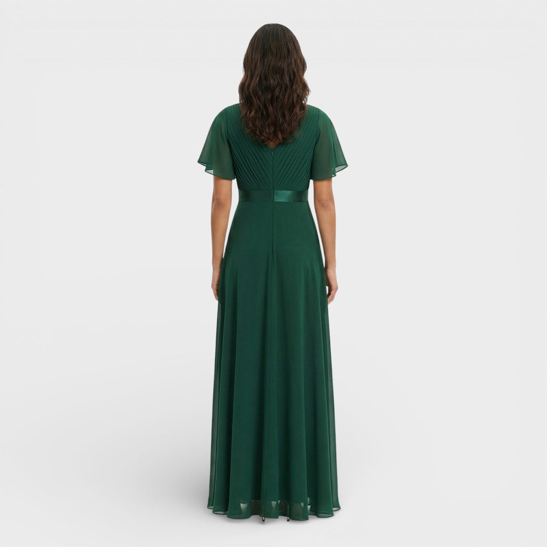Vestido Maxi de mujer con escote en V, plisado, mangas de mariposa, cintura imperio