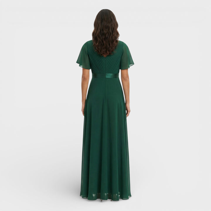 Vestido Maxi de mujer con escote en V, plisado, mangas de mariposa, cintura imperio