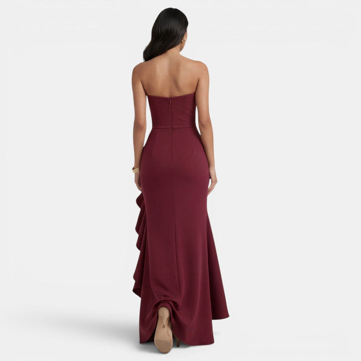 Vestido maxi para mujeres, corsé asimétrico, volantes, abertura alta