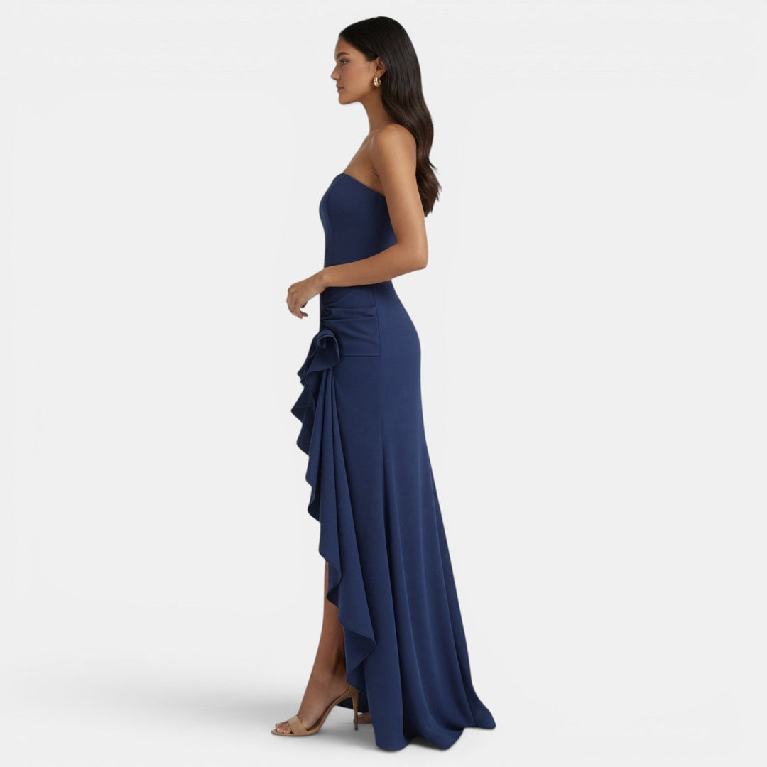 Vestido maxi para mujeres, corsé asimétrico, volantes, abertura alta