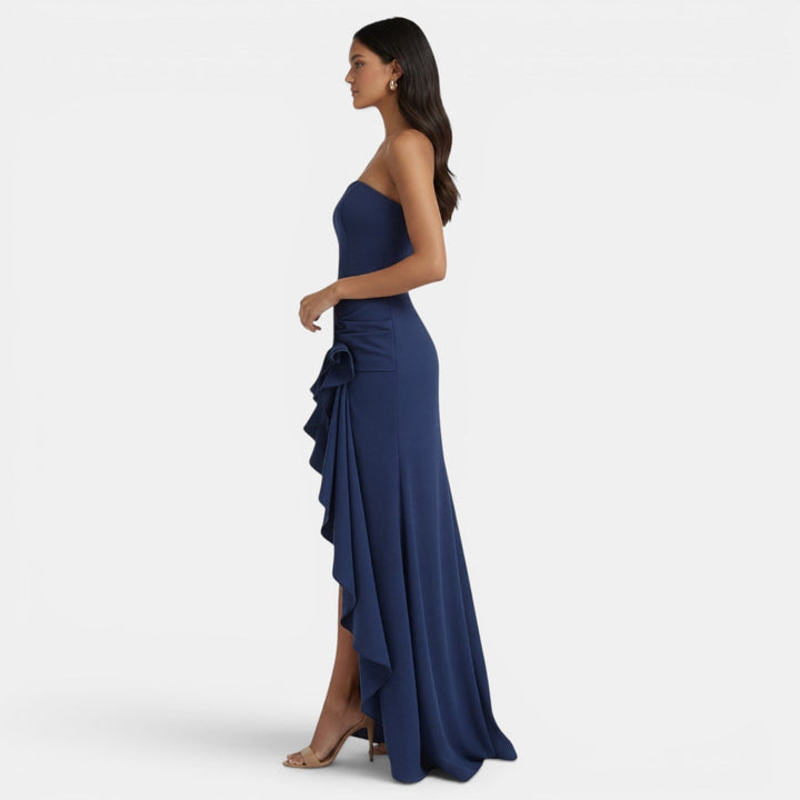 Vestido maxi para mujeres, corsé asimétrico, volantes, abertura alta