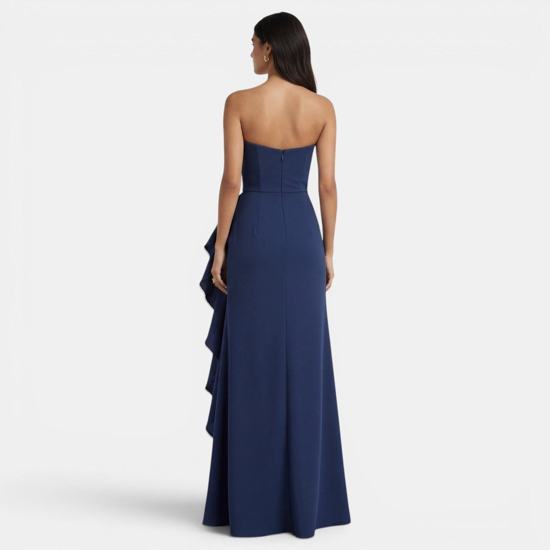 Vestido maxi para mujeres, corsé asimétrico, volantes, abertura alta