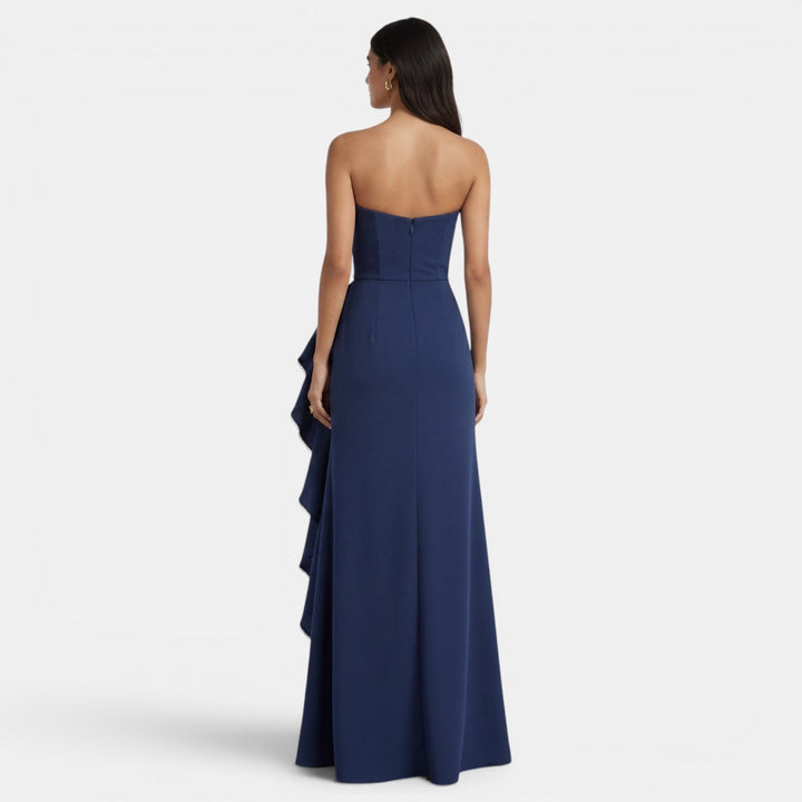 Vestido maxi para mujeres, corsé asimétrico, volantes, abertura alta