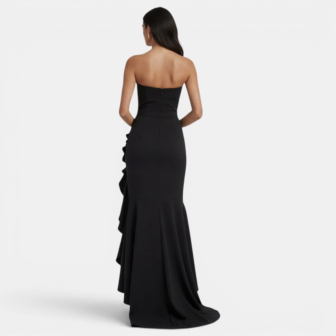 Vestido maxi para mujeres, corsé asimétrico, volantes, abertura alta
