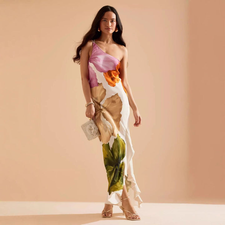 Vestido Maxi con cuello halter y estampado floral