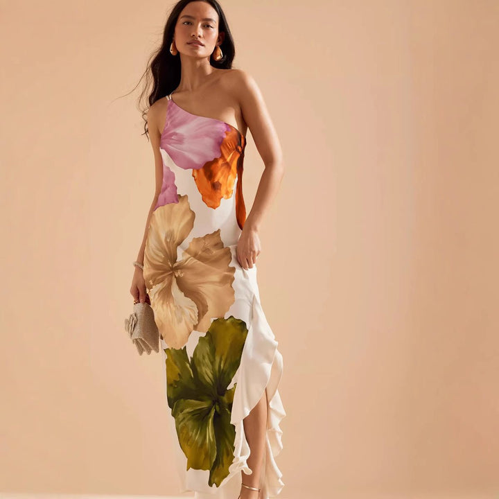 Vestido Maxi con cuello halter y estampado floral