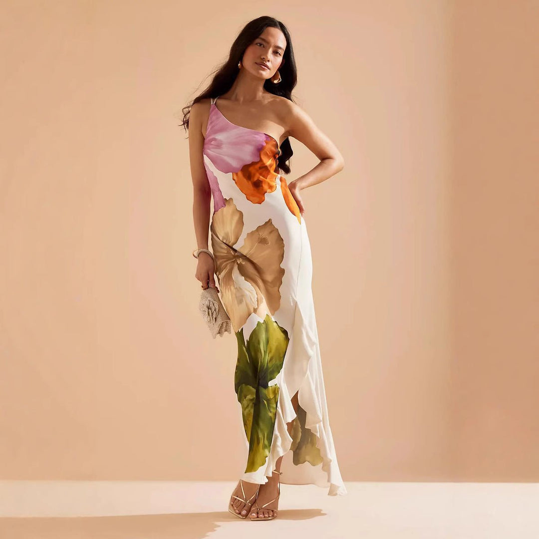 Vestido Maxi con cuello halter y estampado floral