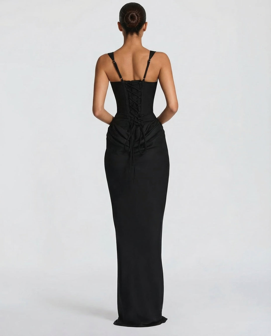 Vestido maxi para mujeres, escote cuadrado, cintura drapeada, corsé estructurado