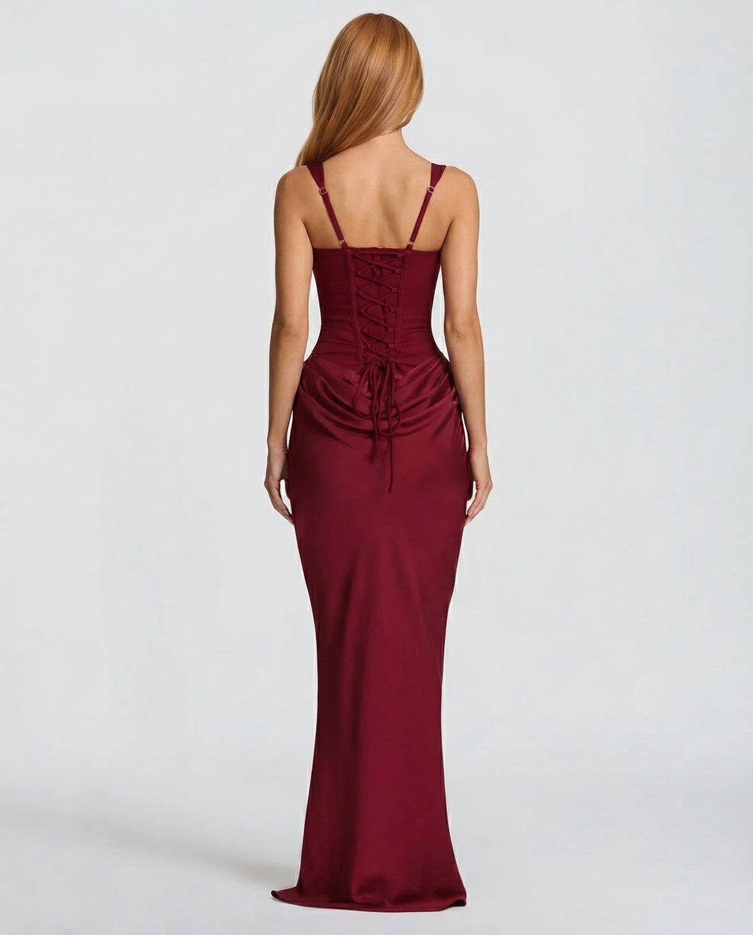 Vestido maxi para mujeres, escote cuadrado, cintura drapeada, corsé estructurado