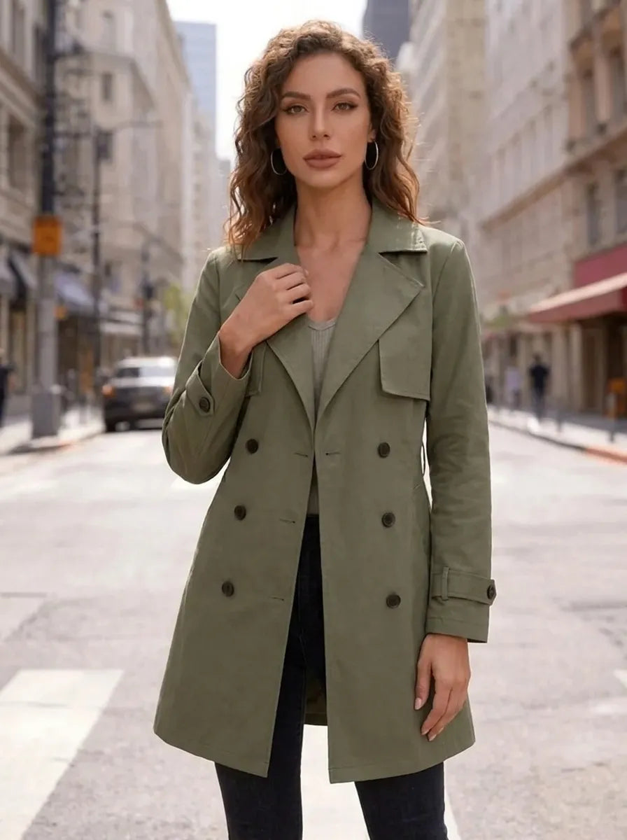 Blazer corto de señora con cintura ajustable y tapeta doble de botones