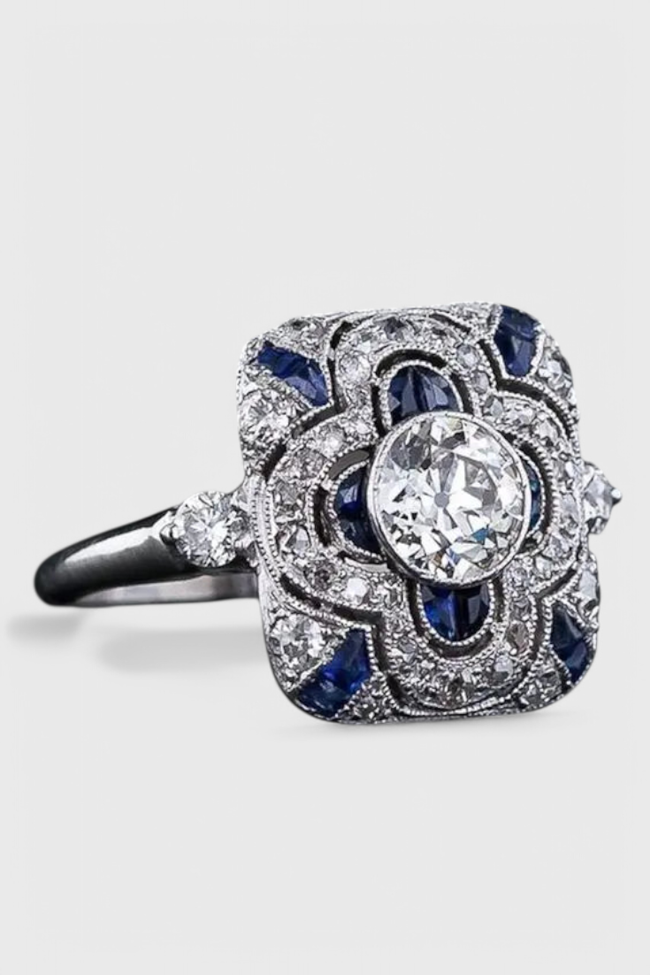 Anillo de Plata Vintage con Elegancia de Zirconia Azul
