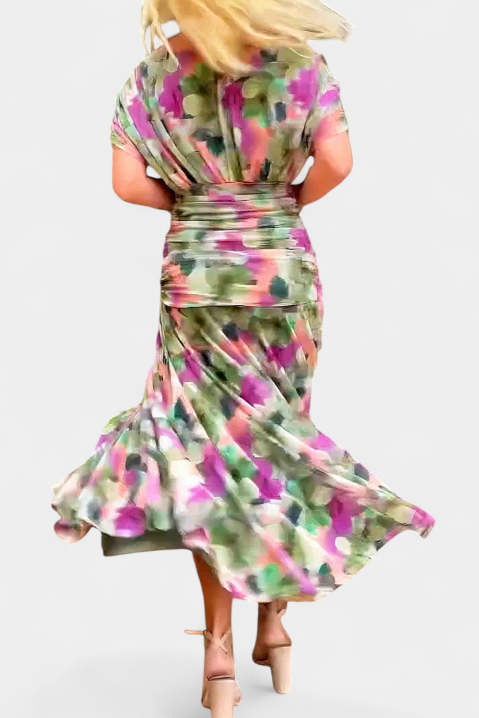 Vestido maxi para mujeres con hombros al descubierto, cintura fruncida y escote retorcido