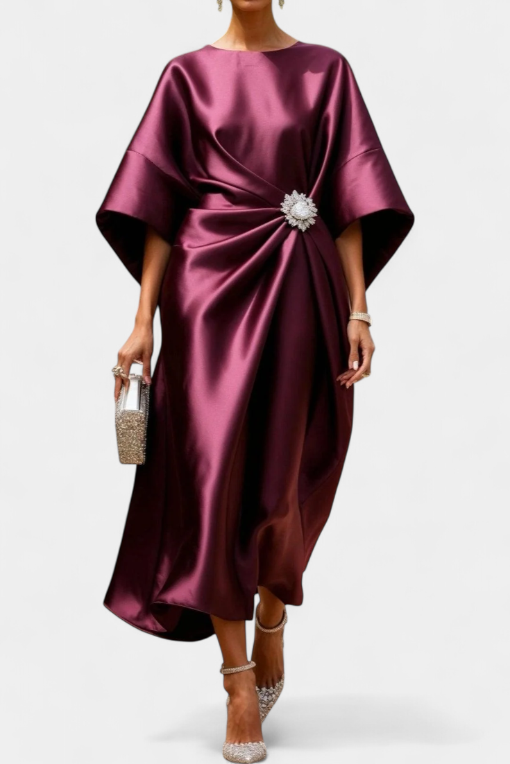 Ubelia Vestido Largo de Satén con Brillo Luxe