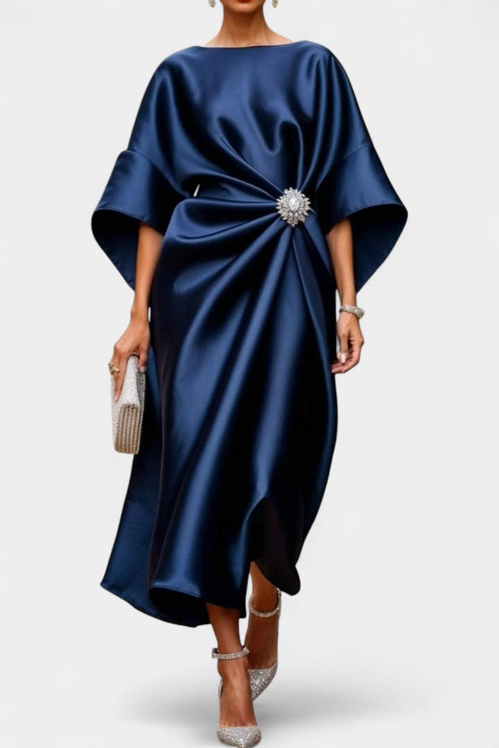 Ubelia Vestido Largo de Satén con Brillo Luxe