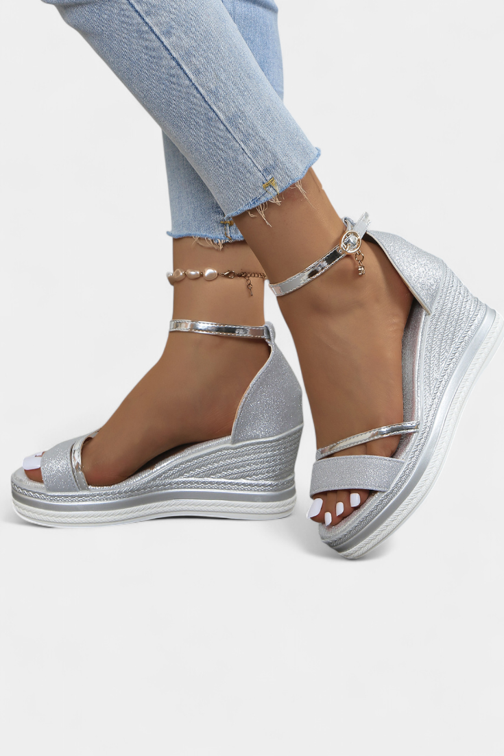 Corinne Sandalias Ortopédicas con Plataforma Wedge y Acabado Brillante