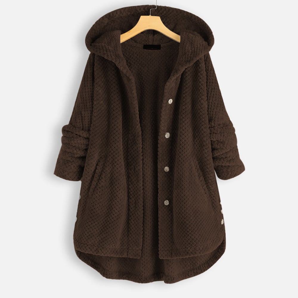 Izzy - Abrigo de lana polar de longitud media con capucha reversible
