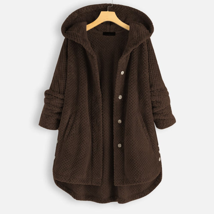 Izzy - Abrigo de lana polar de longitud media con capucha reversible