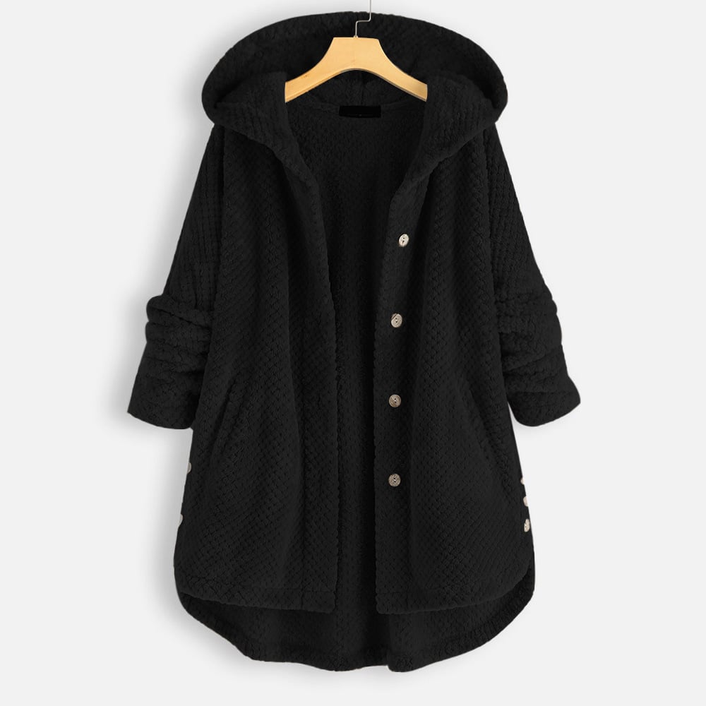 Izzy - Abrigo de lana polar de longitud media con capucha reversible